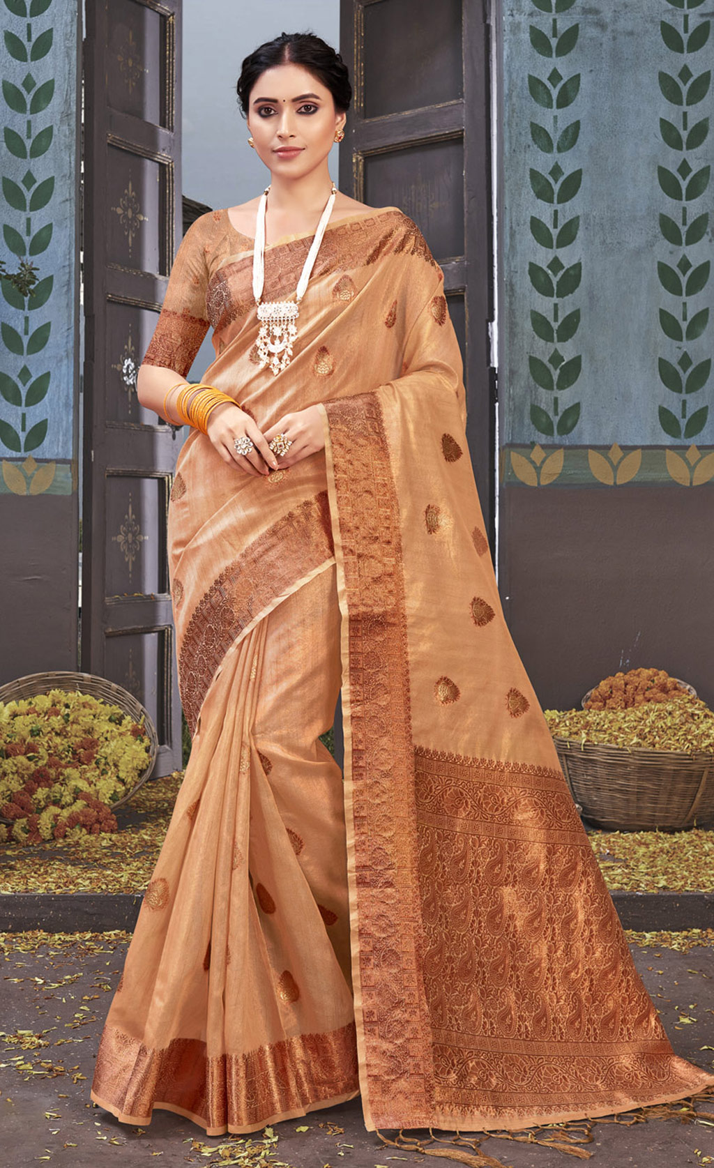 Paro Gold Organza Saree Set | WaliaJones