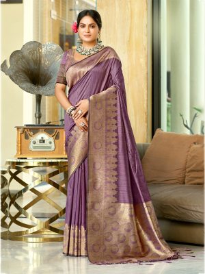 Sangam Prints Purple Assam Silk Woven Work Traditional Saree
