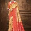 Sangam Prints Golden With Red Dharmavaram Woven Work Traditional Saree
