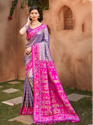 Sangam Prints Purple Kanjivaram Silk Woven Work Traditional Saree