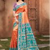 Sangam Prints Orange Kanjivaram Silk Woven Work Traditional Saree