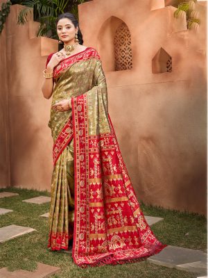 Sangam Prints Beige Kanjivaram Silk Woven Work Traditional Saree