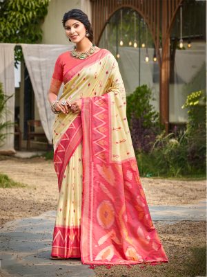 Sangam Prints cream SILK Woven Work Traditional Saree