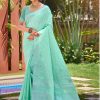 Sangam Prints Mint Green Linen Woven Work Traditional Saree