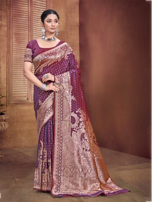 Sangam Prints Wine Silk Woven Work Traditional Saree