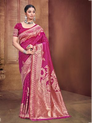 Sangam Prints Pink Silk Woven Work Traditional Saree