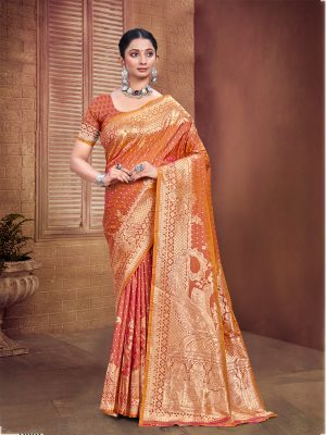 Sangam Prints Orange Silk Woven Work Traditional Saree