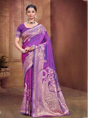 Sangam Prints violet  Silk Woven Work Traditional Saree