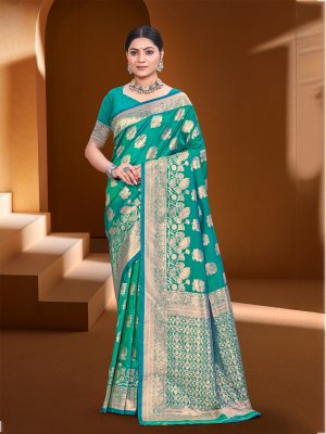 Sangam Prints Turquoise  Silk Woven Work Traditional Saree