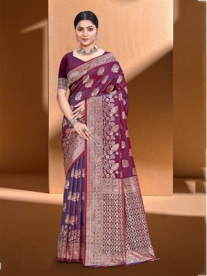 Sangam Prints Magenta  Silk Woven Work Traditional Saree