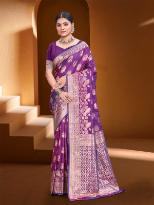 Sangam Prints Purple Silk Woven Work Traditional Saree