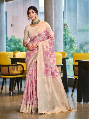 Sangam Prints pink COTTON SILK Woven Work Traditional Saree